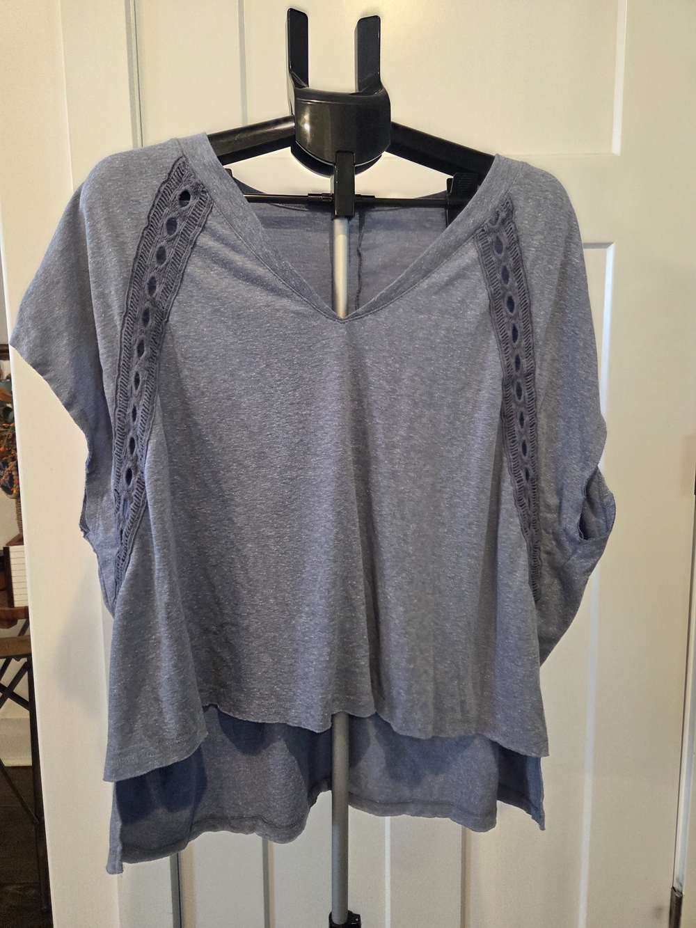 116. Light Blue V-Neck Women's Top with Lace Trim